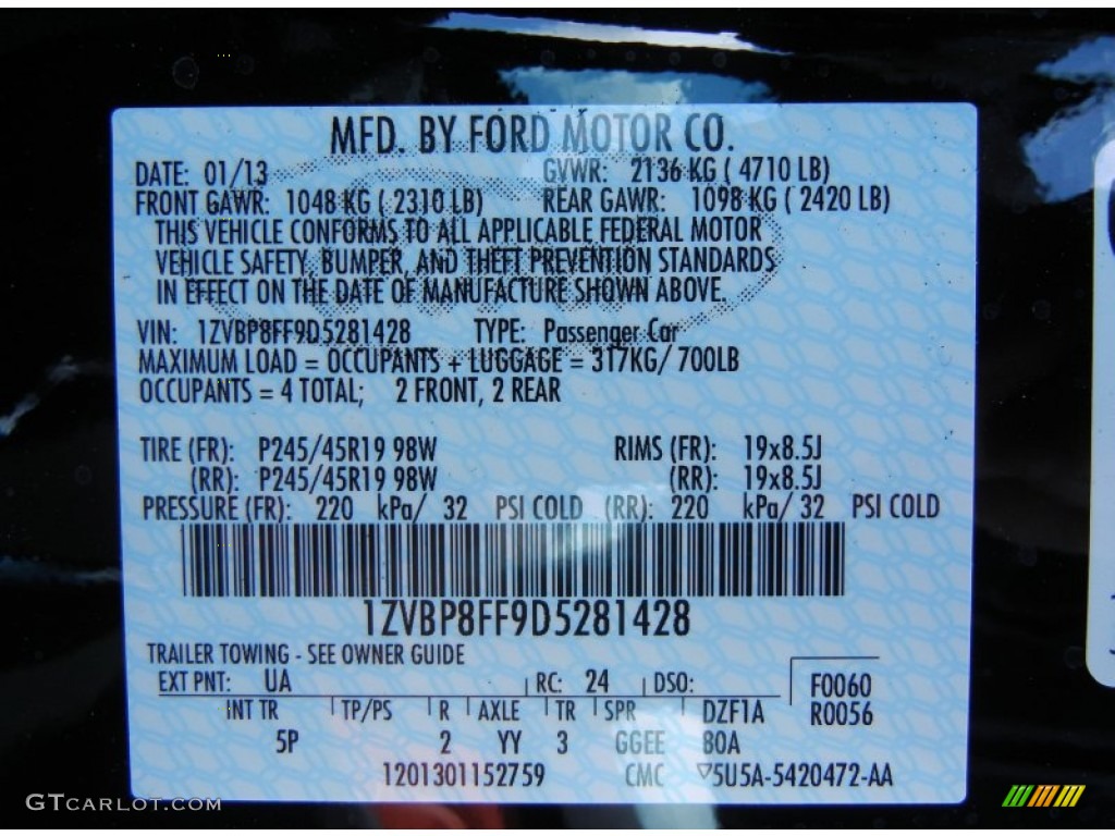 2013 Mustang Color Code UA for Black Photo #77215601