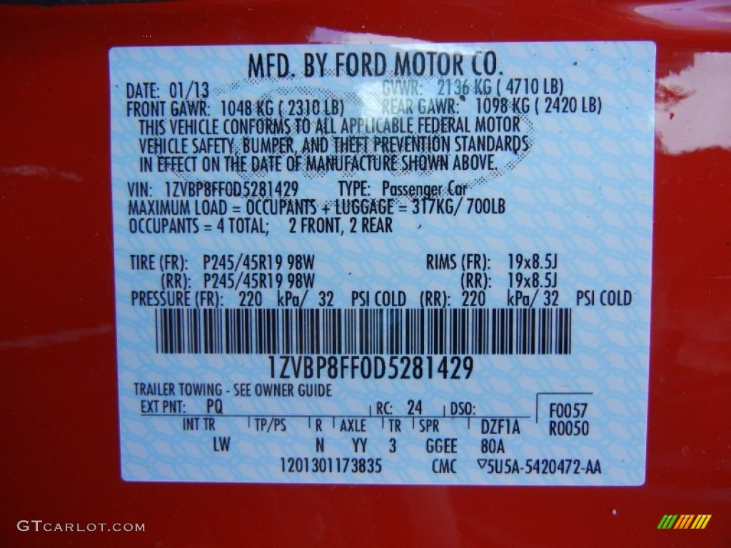 2013 Mustang Color Code PQ for Race Red Photo #77216729