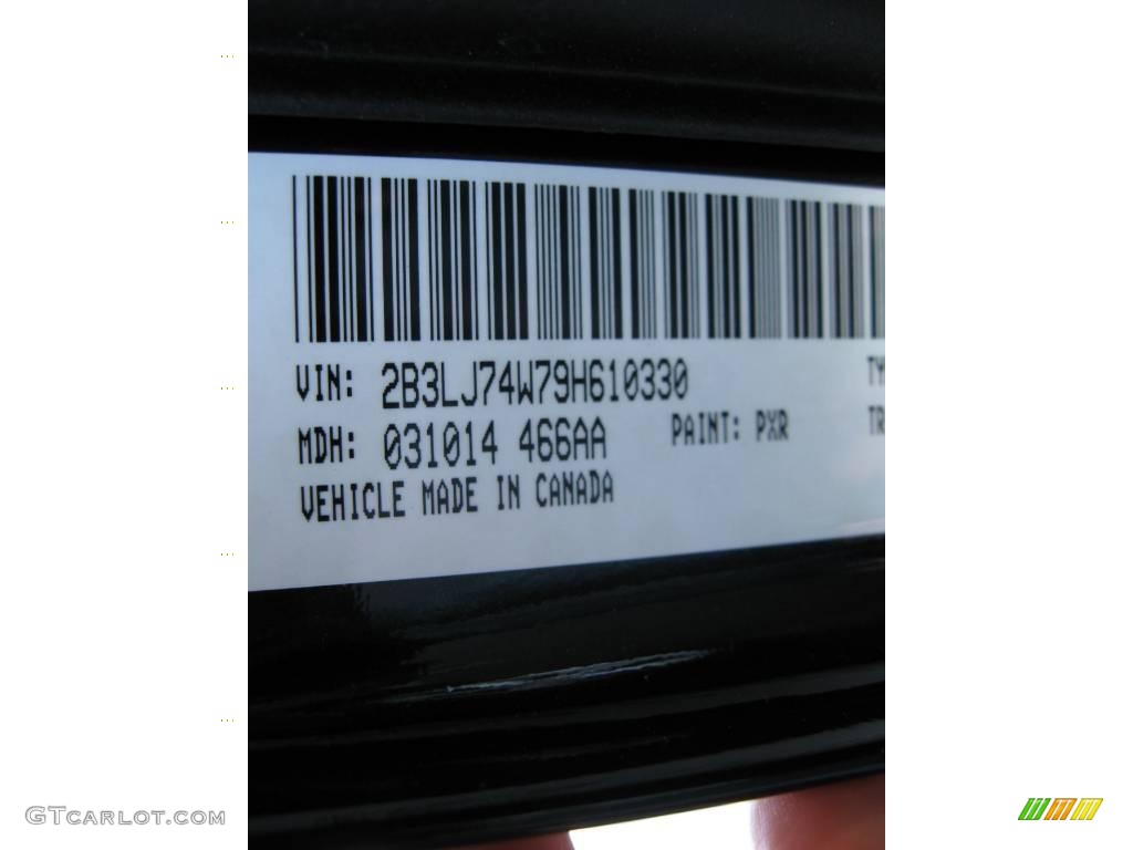 2009 Challenger Color Code PXR for Brilliant Black Crystal Pearl Coat Photo #7721873