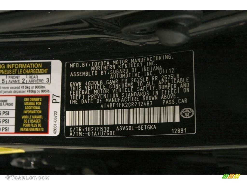 2012 Camry Color Code 1H2 for Cosmic Gray Mica Photo #77226530