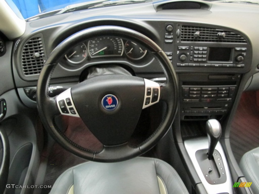 2005 Saab 9-3 Aero Sport Sedan Slate Gray Steering Wheel Photo #77233328