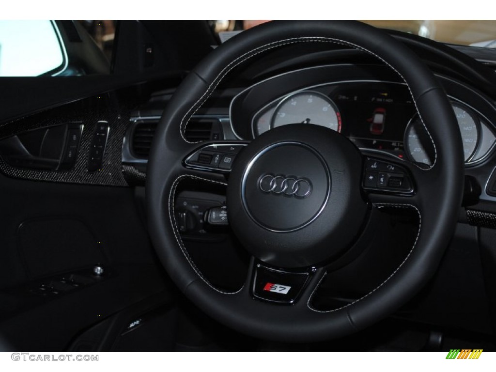 2013 Audi S7 4.0 TFSI quattro Black Valcona leather with diamond stitching Steering Wheel Photo #77234310