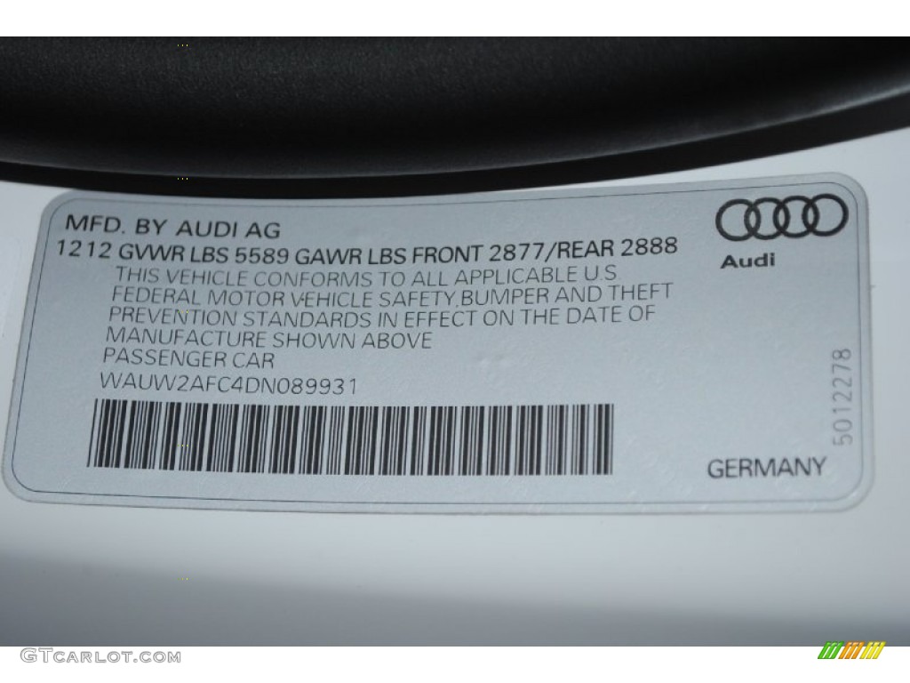 2013 Audi S7 4.0 TFSI quattro Info Tag Photos