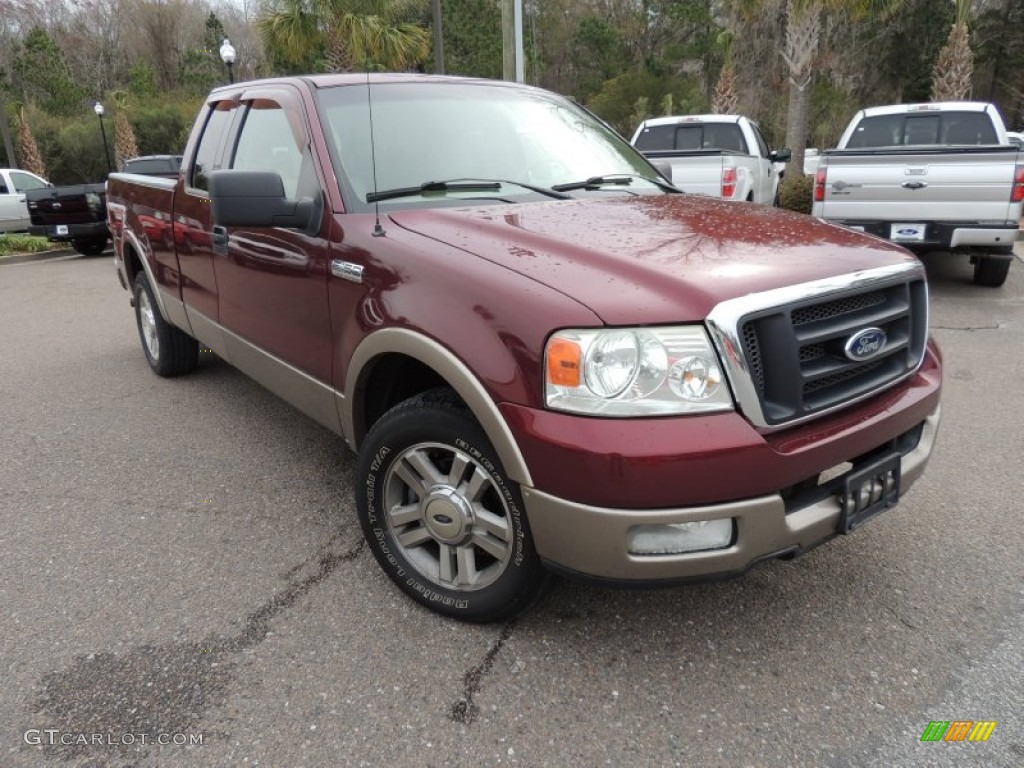 2004 F150 Lariat SuperCab - Dark Toreador Red Metallic / Tan photo #1