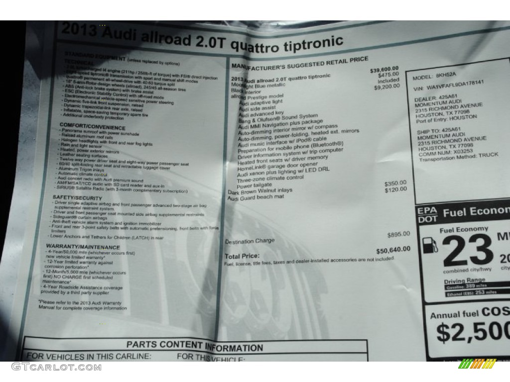2013 Audi Allroad 2.0T quattro Avant Window Sticker Photo #77236509