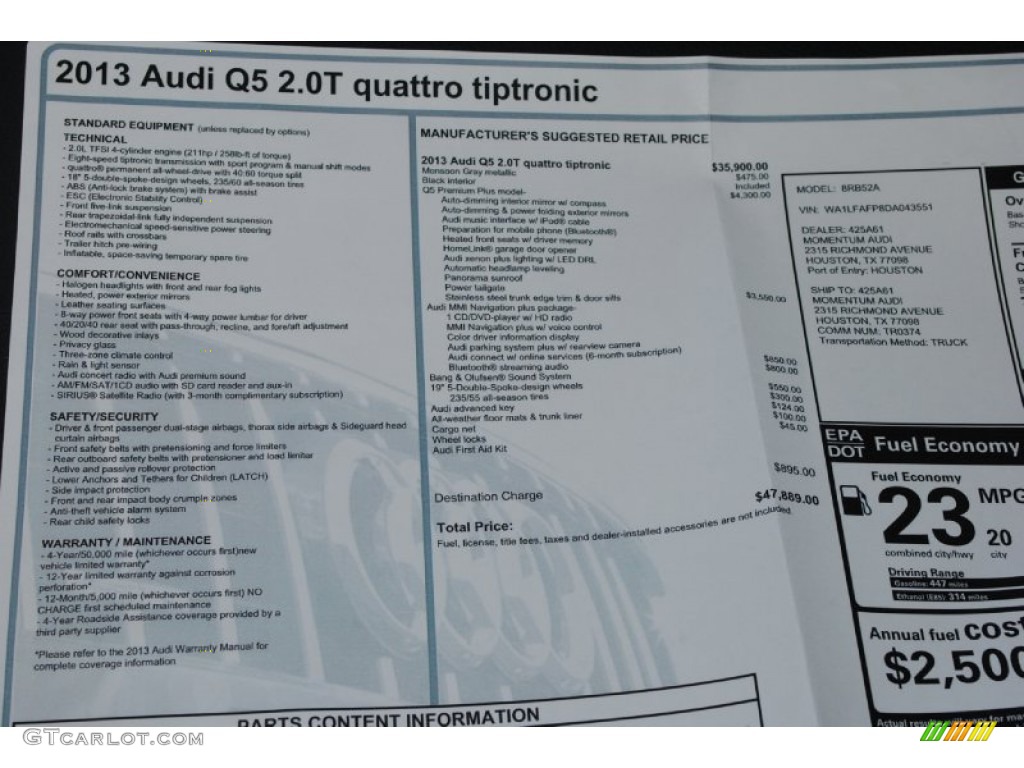 2013 Q5 2.0 TFSI quattro - Monsoon Gray Metallic / Black photo #9