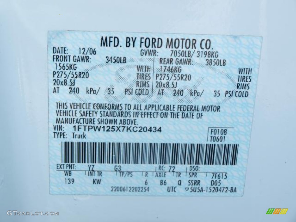 2007 Ford F150 King Ranch SuperCrew Color Code Photos