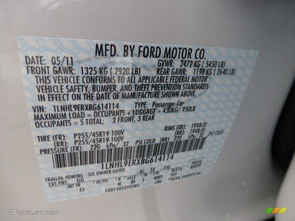 2011 Lincoln MKS AWD Color Code Photos