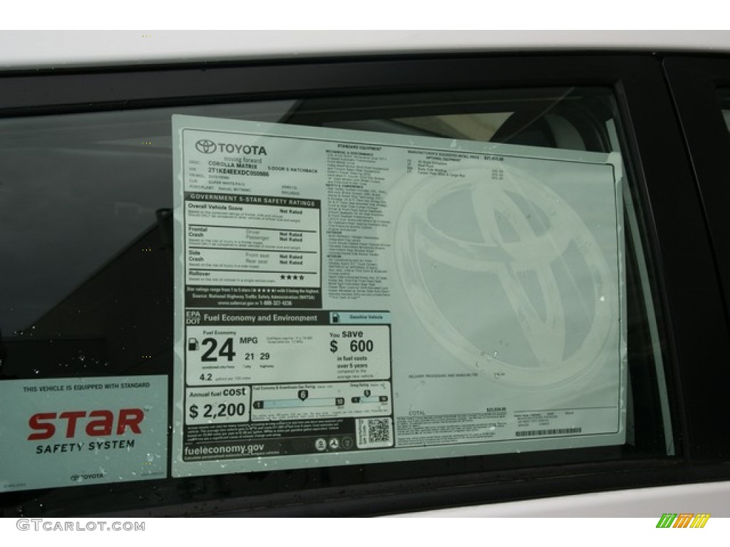 2013 Toyota Matrix S Window Sticker Photos