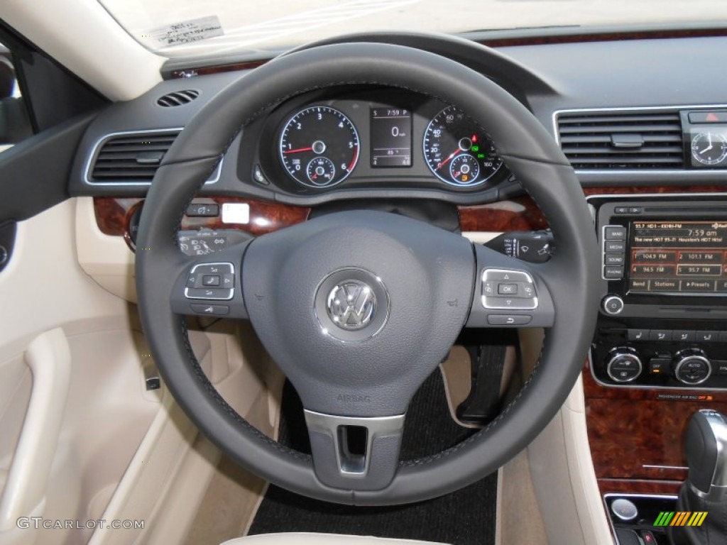 2013 Volkswagen Passat TDI SEL Cornsilk Beige Steering Wheel Photo #77253889