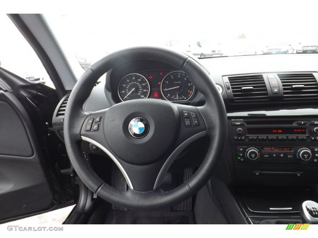 2009 BMW 1 Series 128i Coupe Black Steering Wheel Photo #77253954