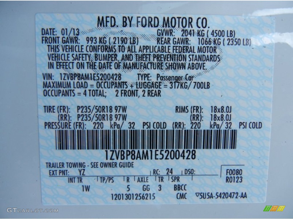 2014 Mustang Color Code YZ for Oxford White Photo #77256493