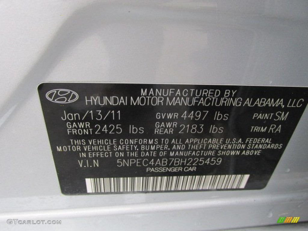 2011 Hyundai Sonata Limited 2.0T Color Code Photos