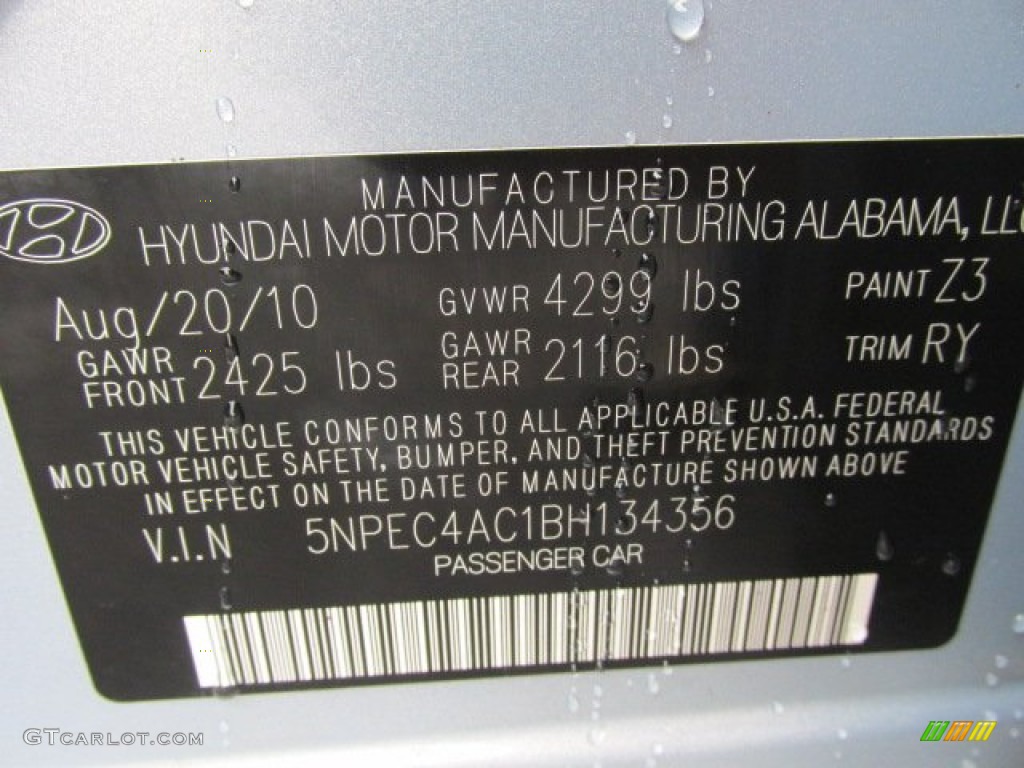 2011 Sonata Color Code Z3 for Iridescent Silver Blue Metallic Photo #77257388