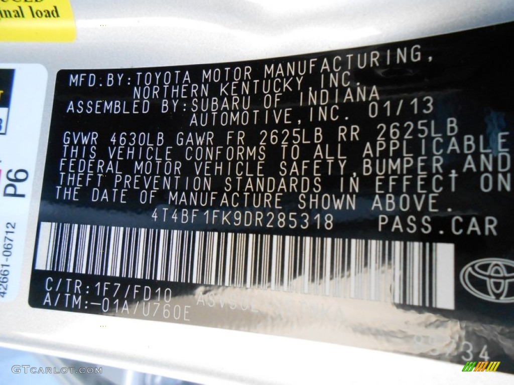 2013 Camry Color Code 1F7 for Classic Silver Metallic Photo #77257899