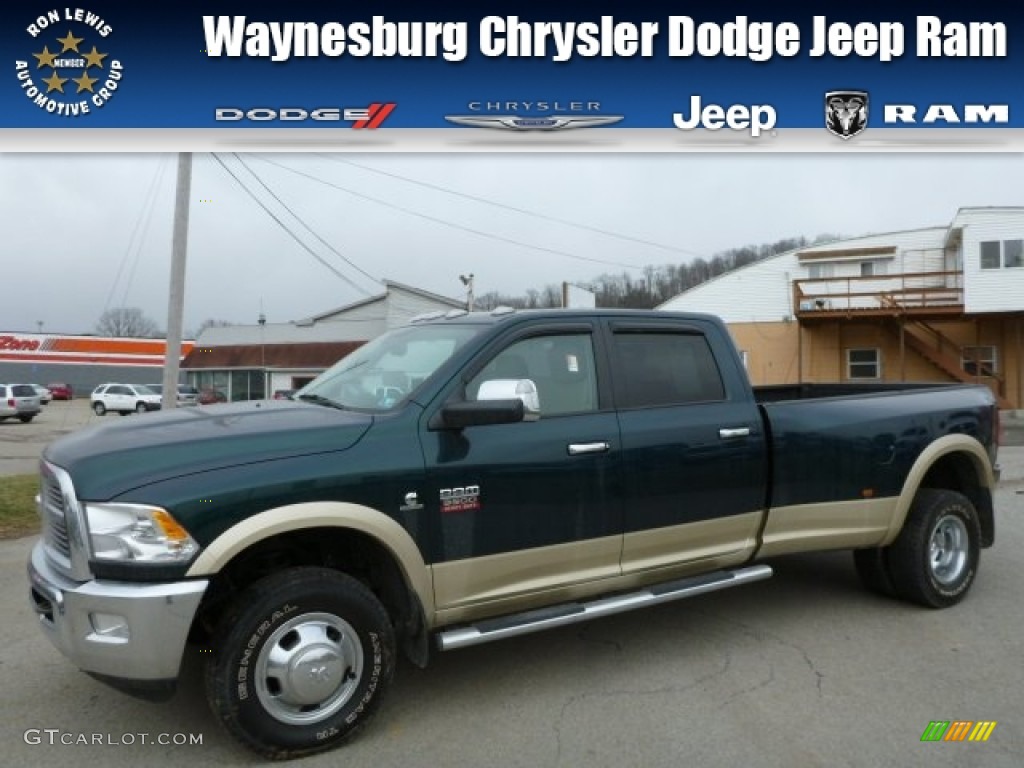 2011 Ram 3500 HD Laramie Crew Cab 4x4 Dually - Hunter Green Pearl / Light Pebble Beige/Bark Brown photo #1