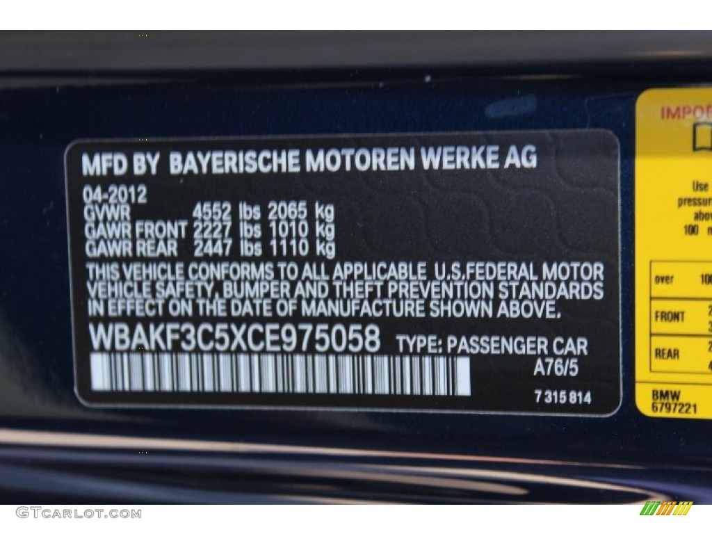 2012 BMW 3 Series 328i xDrive Coupe Color Code Photos