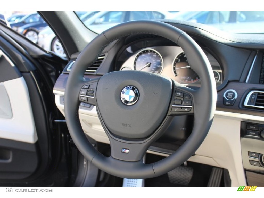 2013 BMW 7 Series 740i Sedan Ivory White/Black Steering Wheel Photo #77262320