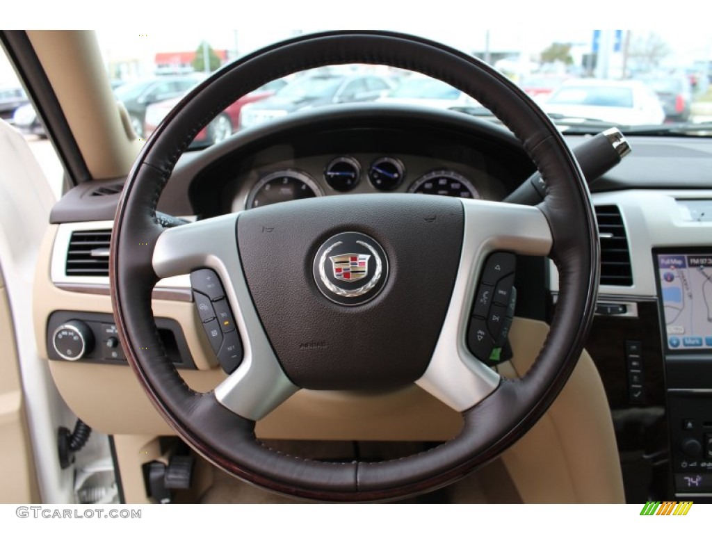 2013 Cadillac Escalade Premium Cashmere/Cocoa Steering Wheel Photo #77266472