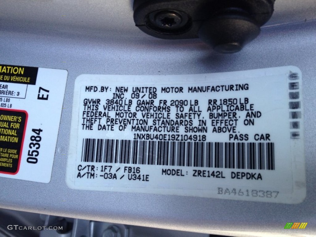 2009 toyota corolla color codes #5 2009 toyota corolla color codes #5