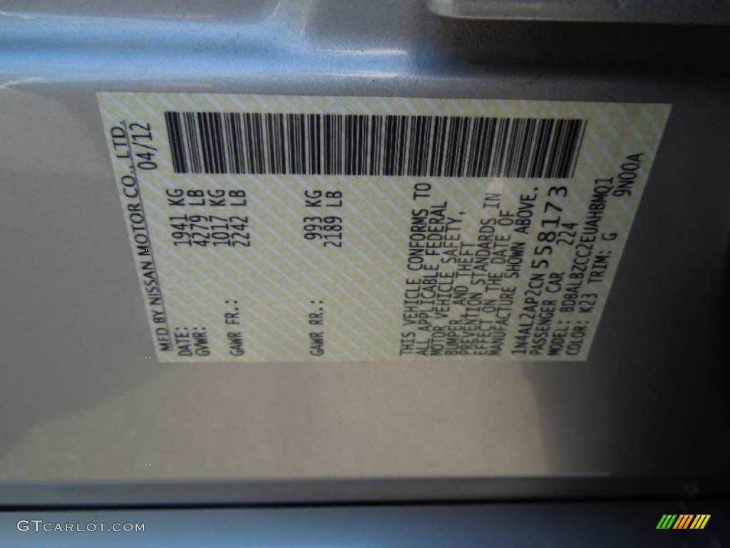 2012 Altima 2.5 SL - Brilliant Silver / Charcoal photo #7