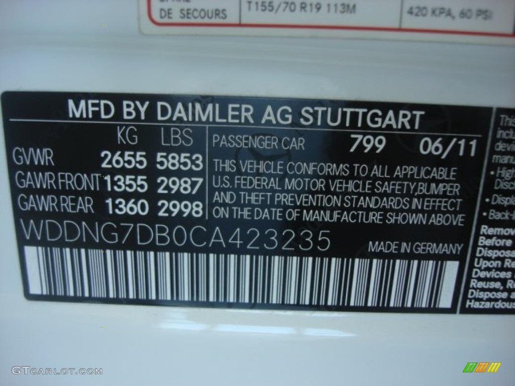 2012 Mercedes-Benz S 550 Sedan Color Code Photos