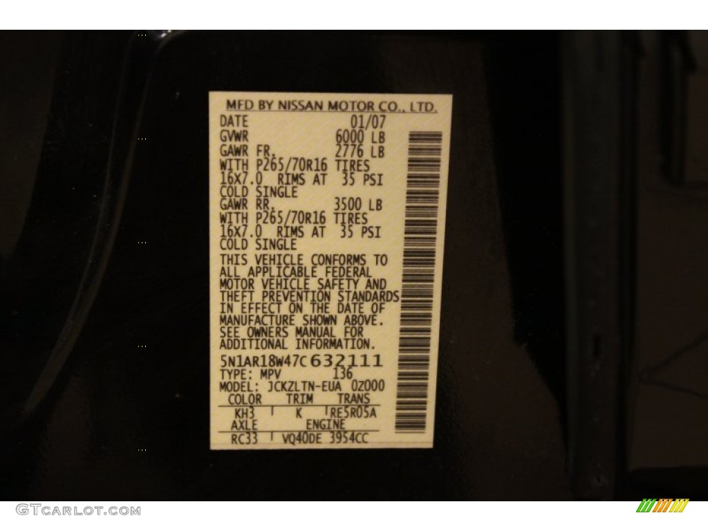 2007 Pathfinder Color Code KH3 for Super Black Photo #77273057