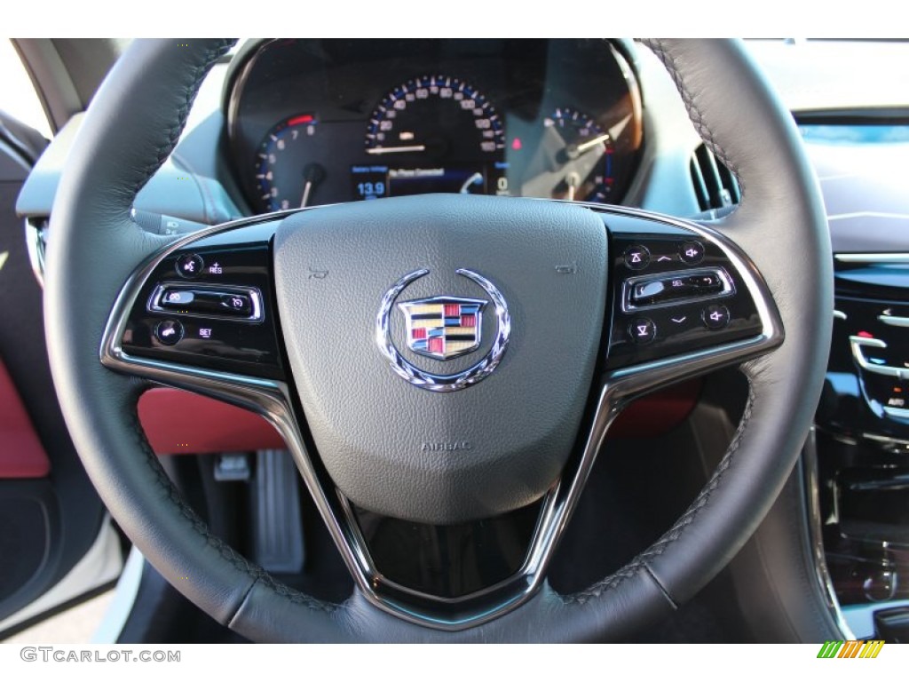 2013 Cadillac ATS 2.0L Turbo Luxury Morello Red/Jet Black Accents Steering Wheel Photo #77273444