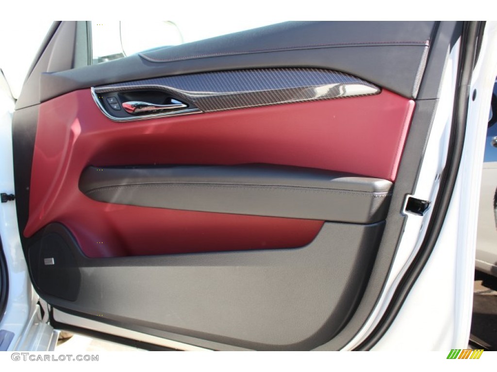 2013 Cadillac ATS 2.0L Turbo Luxury Morello Red/Jet Black Accents Door Panel Photo #77273526