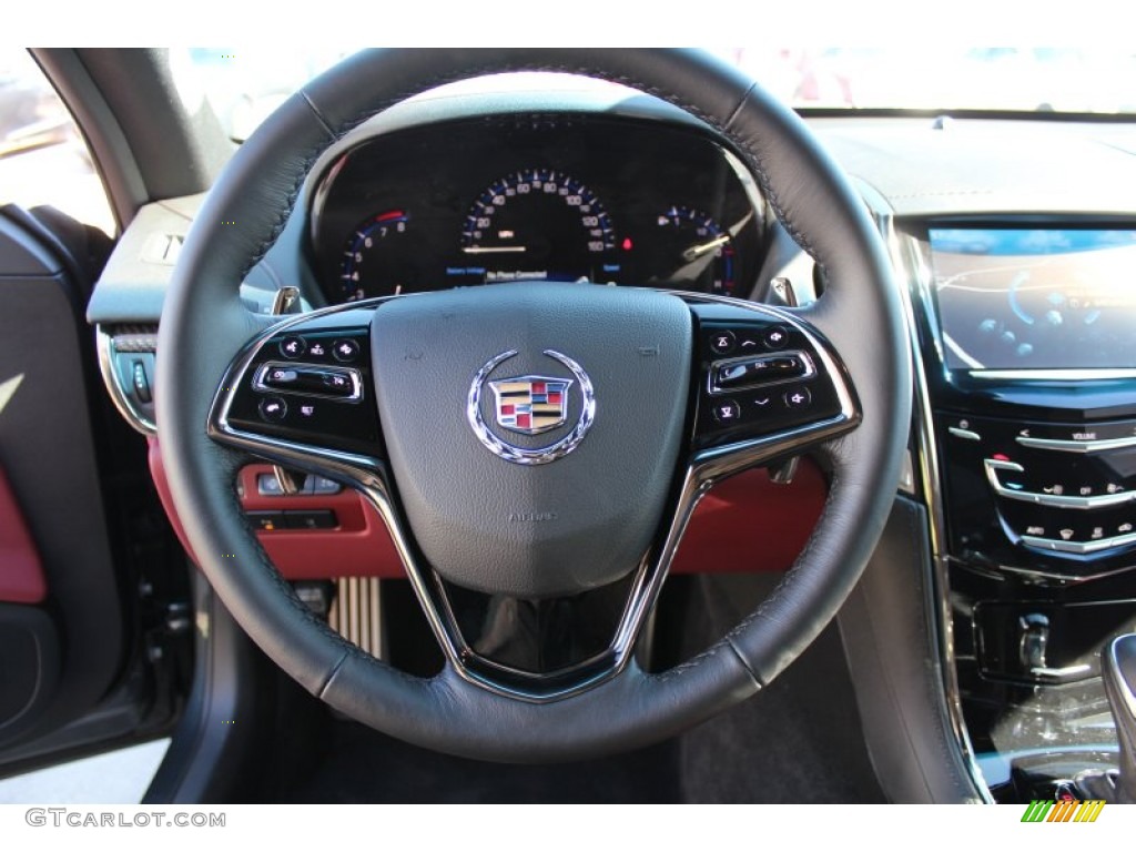 2013 Cadillac ATS 3.6L Premium Morello Red/Jet Black Accents Steering Wheel Photo #77274020