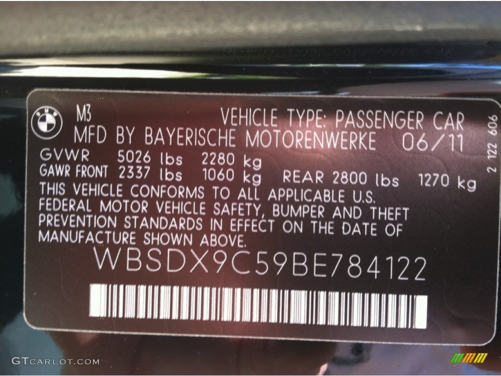 2011 BMW M3 Convertible Info Tag Photo #77275229