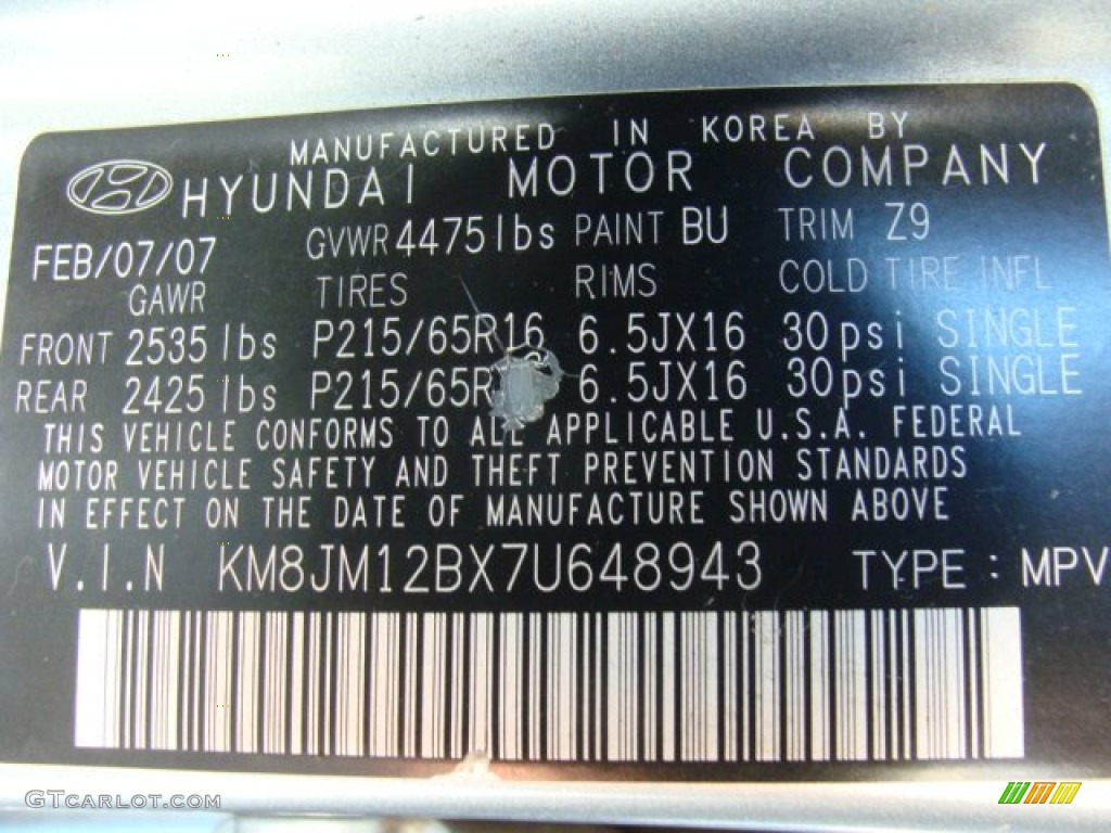 2007 Tucson Color Code BU for Alpine Frost Blue Metallic Photo #77281604