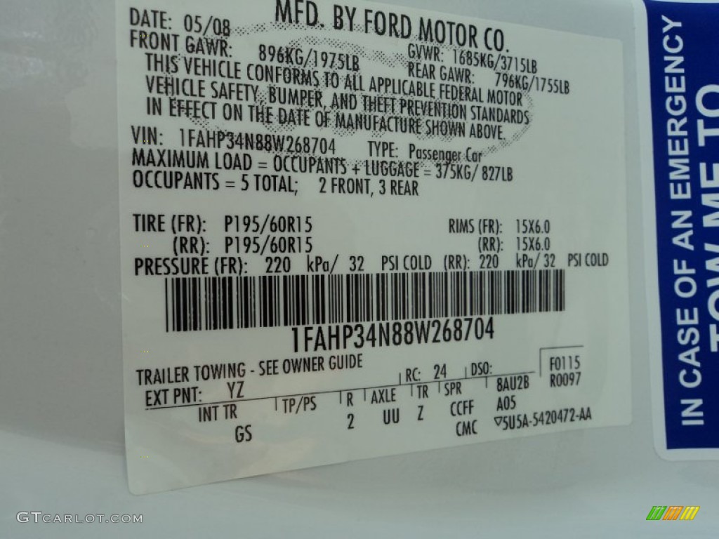 2008 Ford Focus S Sedan Color Code Photos