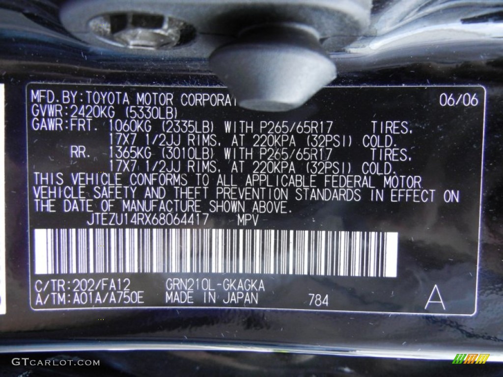 2006 Toyota 4Runner SR5 Color Code Photos