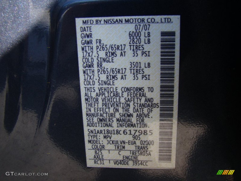 2008 Pathfinder Color Code B25 for Silverton Blue Photo #77289838