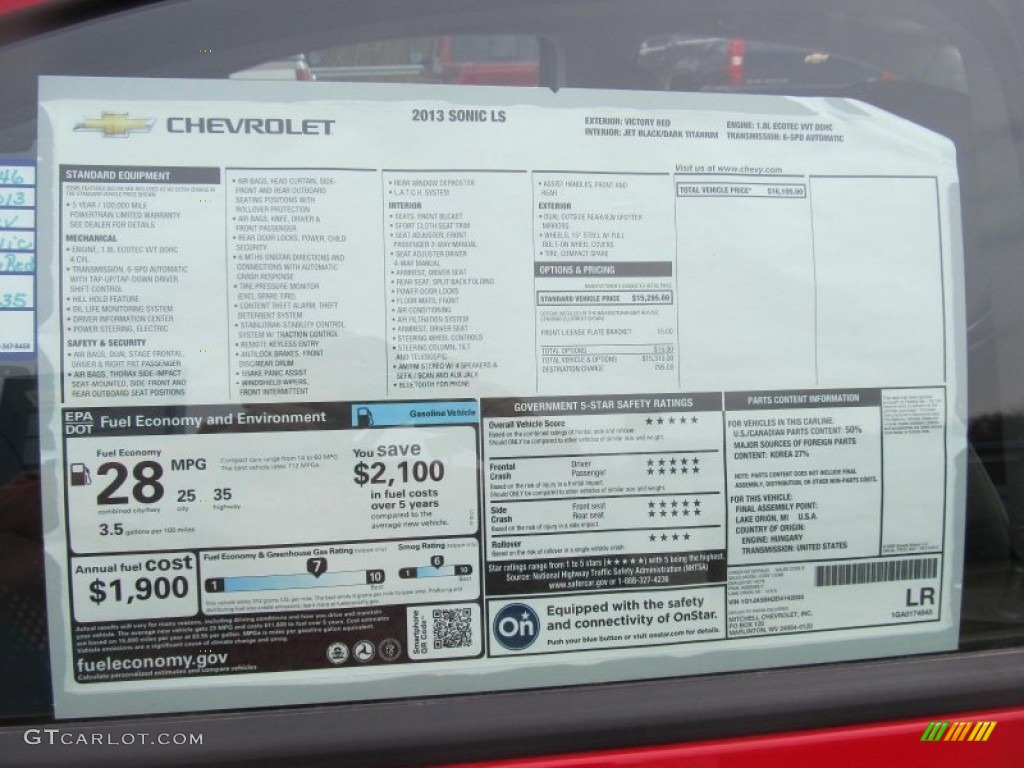 2013 Chevrolet Sonic LS Sedan Window Sticker Photo #77292269
