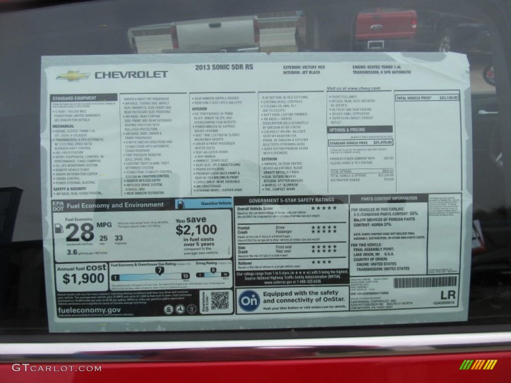 2013 Chevrolet Sonic RS Hatch Window Sticker Photo #77292763