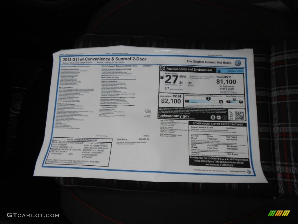 2013 Volkswagen GTI 2 Door Window Sticker Photo #77295693