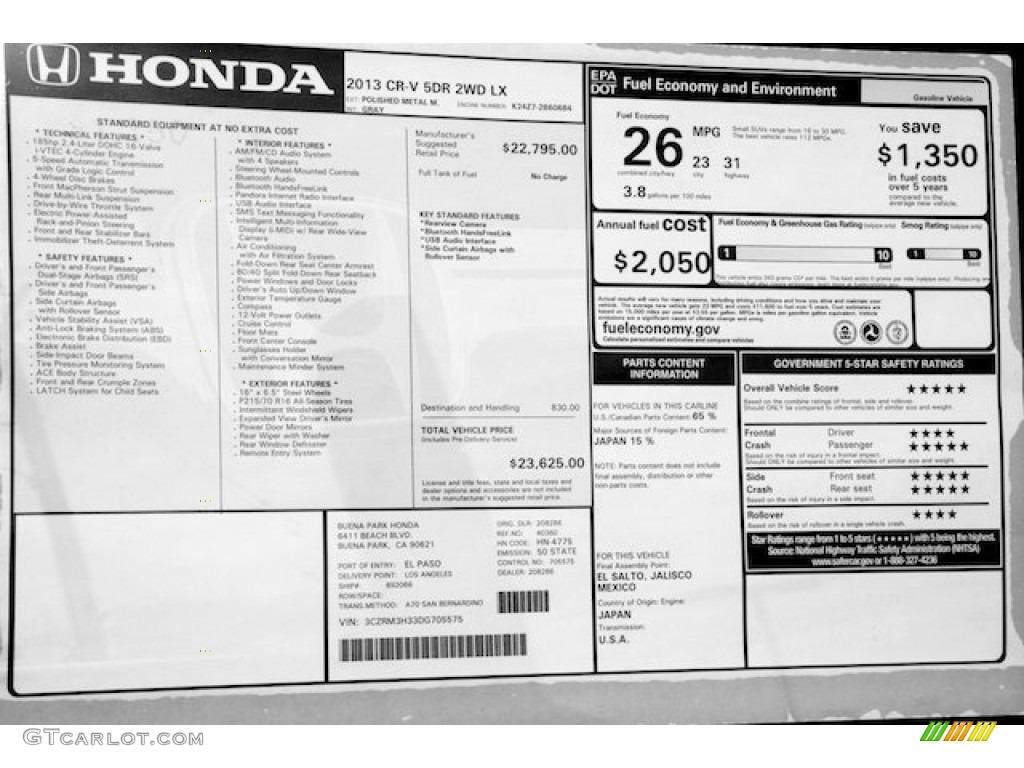 2013 CR-V LX - Polished Metal Metallic / Gray photo #20