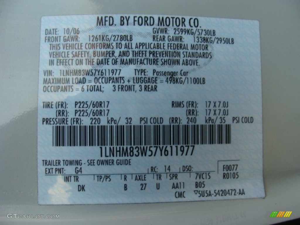 2007 Town Car Color Code G4 for Cashmere Tri-Coat Photo #77296252