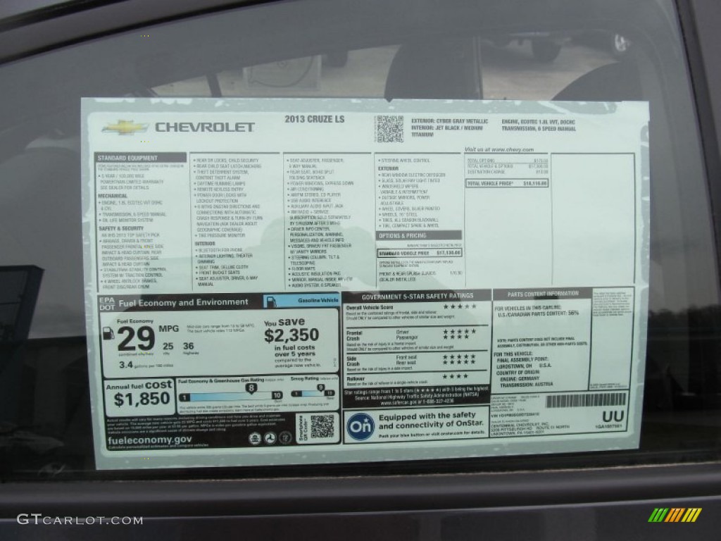 2013 Chevrolet Cruze LS Window Sticker Photo #77296730