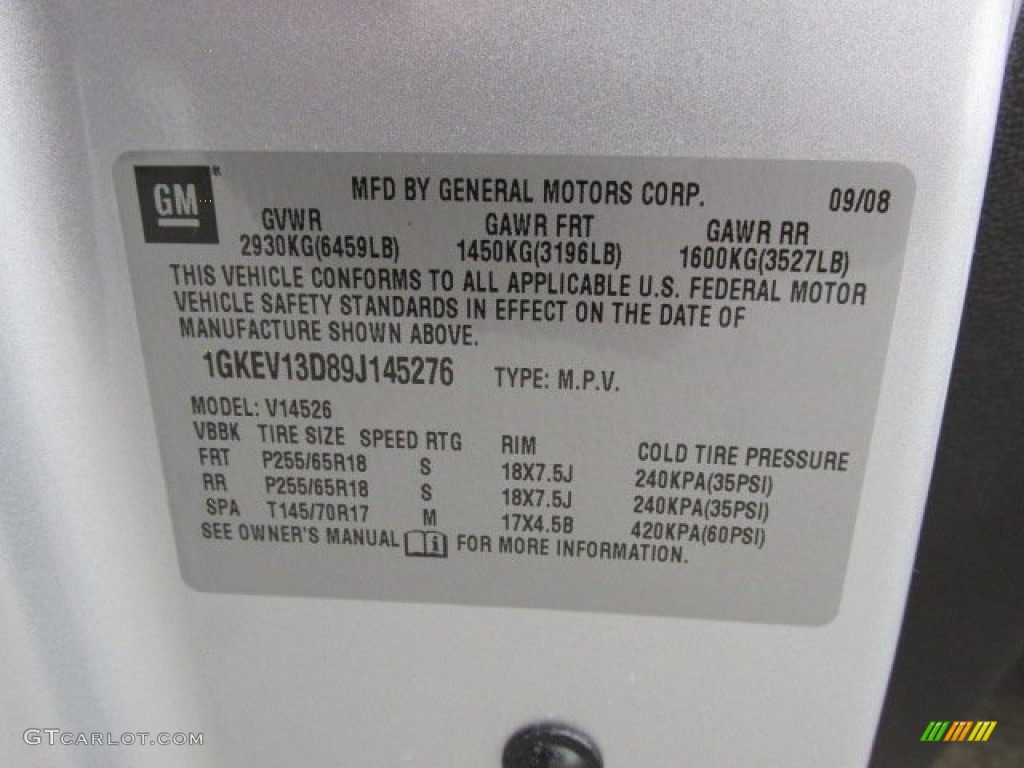2009 GMC Acadia SLE AWD Info Tag Photos
