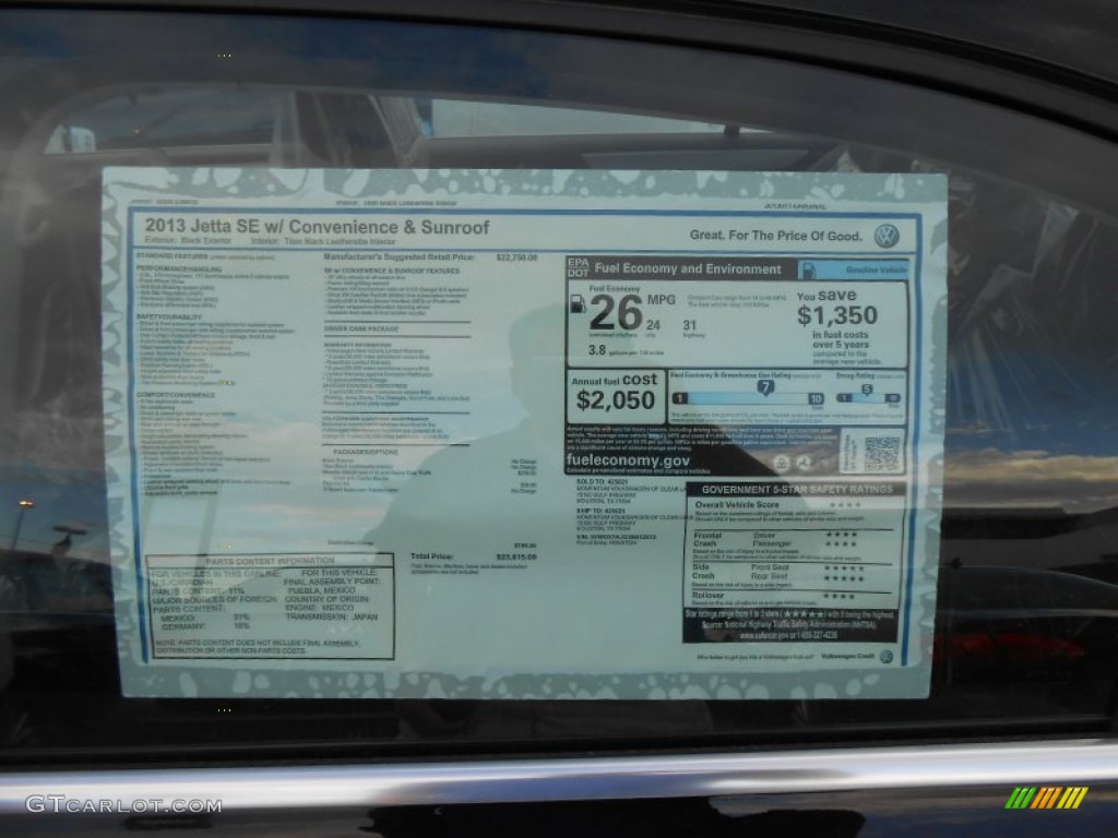 2013 Volkswagen Jetta SE Sedan Window Sticker Photo #77301807