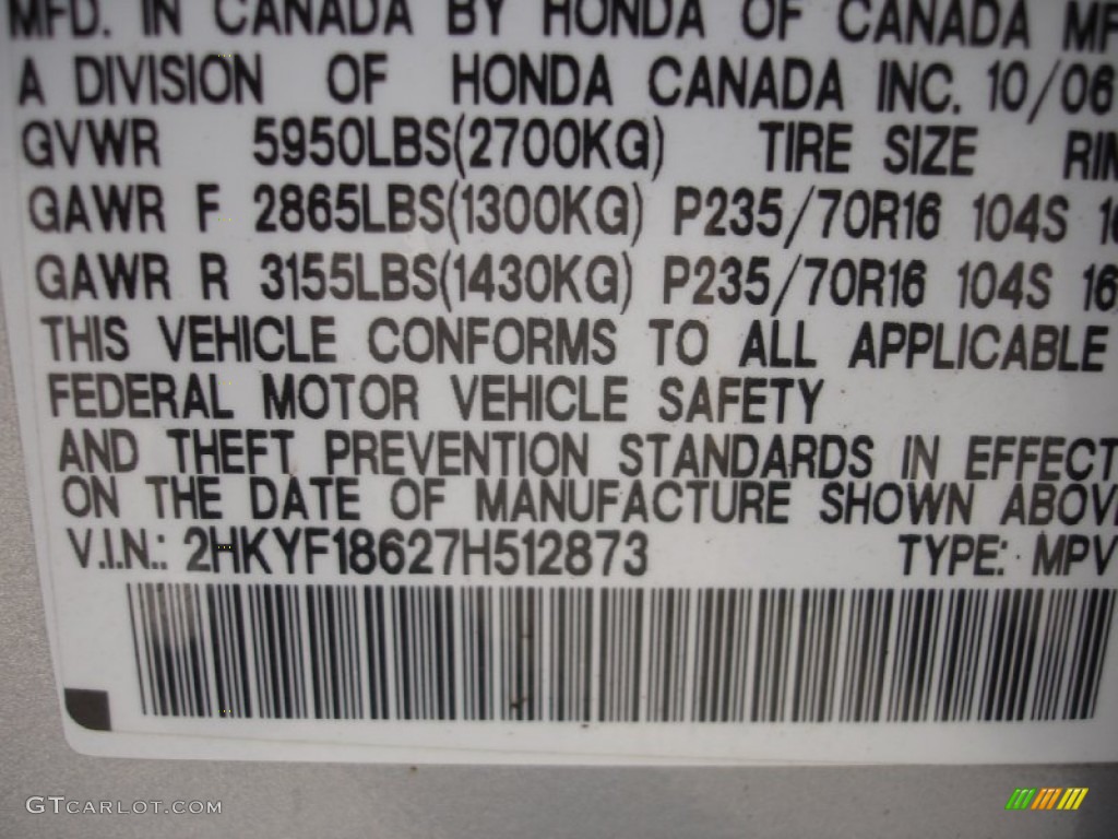 2007 Pilot EX-L 4WD - Billet Silver Metallic / Gray photo #15