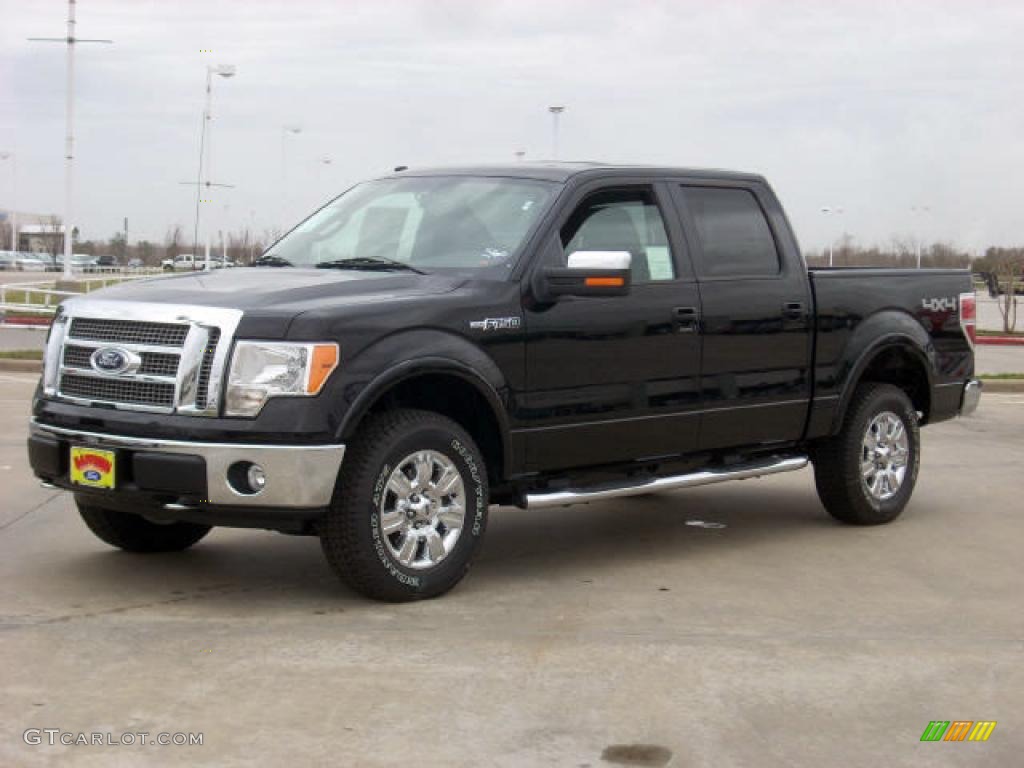 2009 F150 Lariat SuperCrew 4x4 - Black / Stone/Medium Stone photo #1