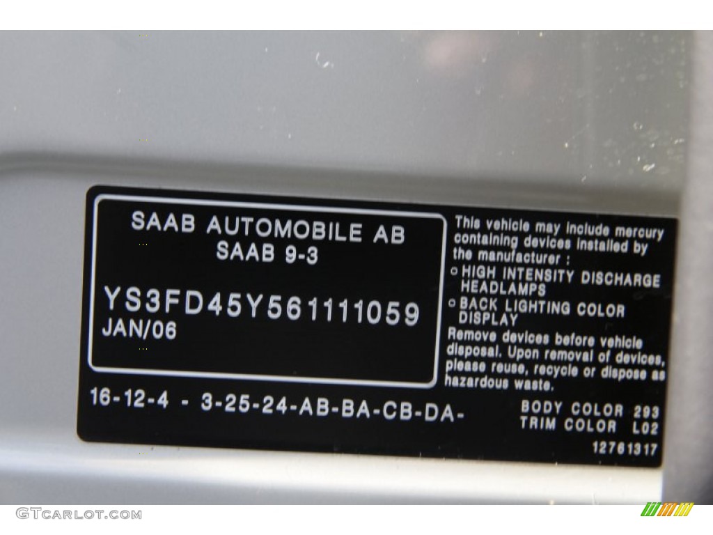 2006 Saab 9-3 2.0T Sport Sedan Color Code Photos