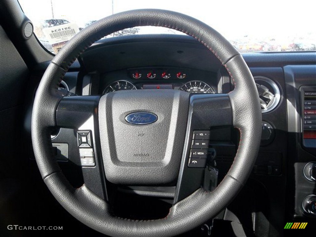 2013 Ford F150 FX4 SuperCrew 4x4 FX Sport Appearance Black/Red Steering Wheel Photo #77319366