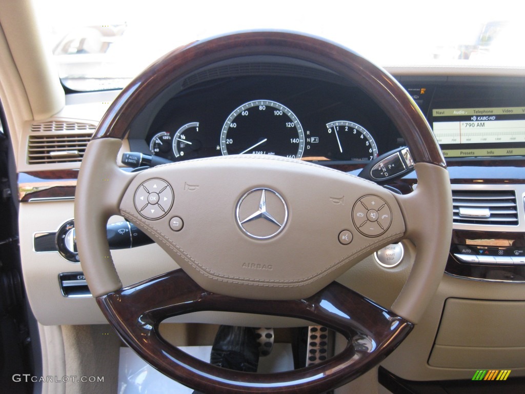 2010 Mercedes-Benz S 550 Sedan Cashmere/Savanna Steering Wheel Photo #77326611
