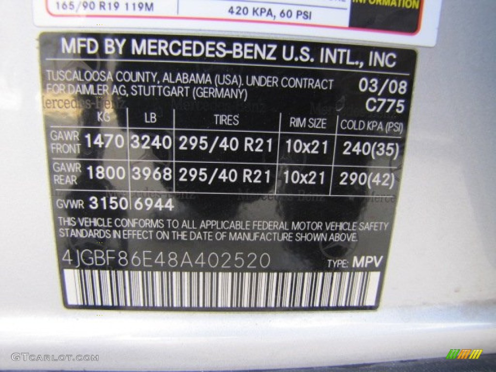 2008 Mercedes-Benz GL 550 4Matic Color Code Photos
