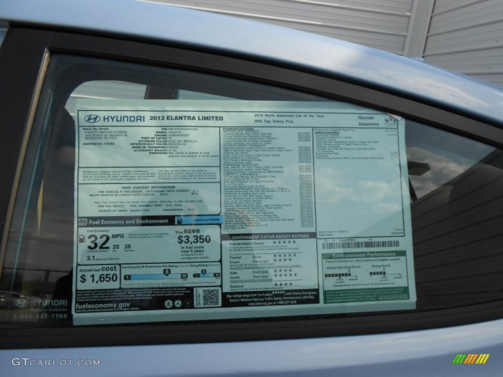 2013 Elantra Limited - Blue Sky Metallic / Beige photo #37
